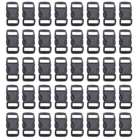 40 hebillas de plástico negro de 10 mm (3/8") con cierre lateral, clips de repuesto para bolsos, collares para perros, correas y accesorios para mochilas.