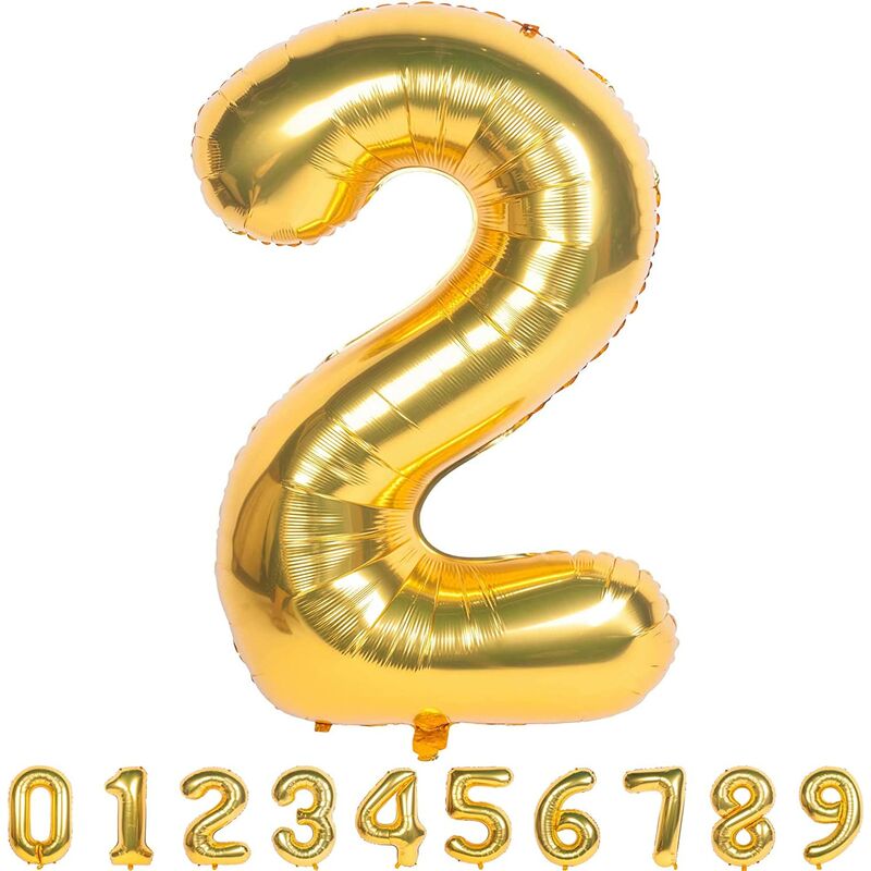 Briday - 40 Inch Jumbo Gold Number 2 Balloons Giant Birthday Party Decorations Helium Foil Mylar Big Digital Balloon 0 to 9