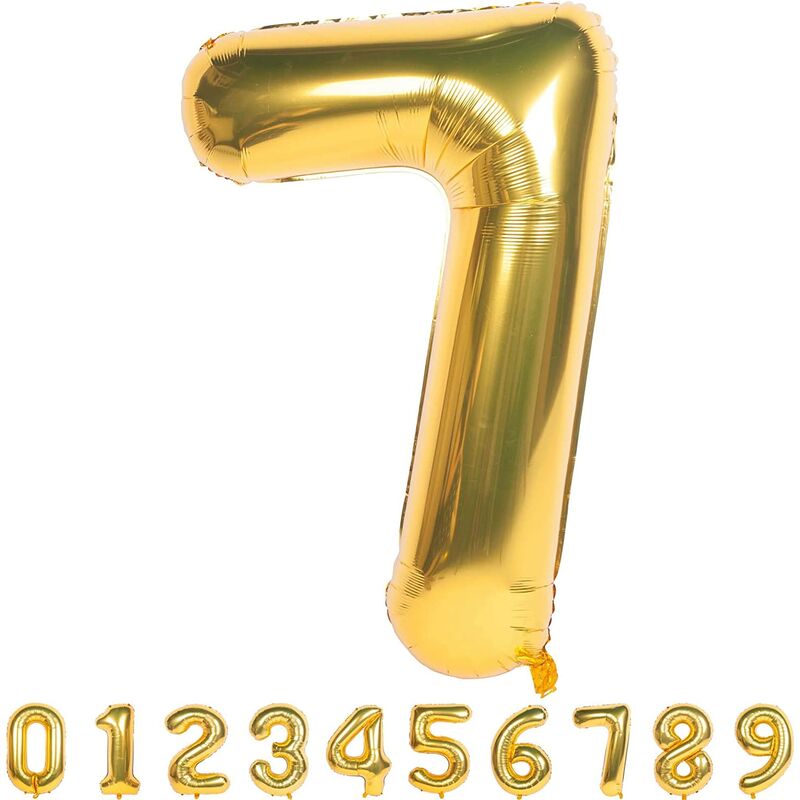 Briday - 40 Inch Jumbo Gold Number 7 Balloons Giant Birthday Party Decorations Helium Foil Mylar Big Digital Balloon 0 to 9