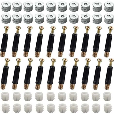 40 jeux (120 pièces) de connecteurs pour meubles, connecteurs pour armoires, kit de fixation M15, vis excentriques, cames et boulons, bouchons de fixation, écrous avant M6 x 40 mm pour armoire/commode
