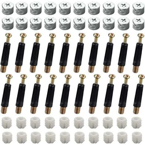 40 jeux (120 pièces) de connecteurs pour meubles, connecteurs pour armoires, kit de fixation M15, vis excentriques, cames et boulons, bouchons de fixation, écrous avant M6 x 40 mm pour armoire/commode