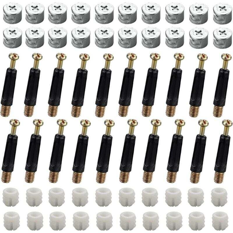 40 jeux (120 pièces) de connecteurs pour meubles, connecteurs pour armoires, kit de fixation M15, vis excentriques, cames et boulons, bouchons de