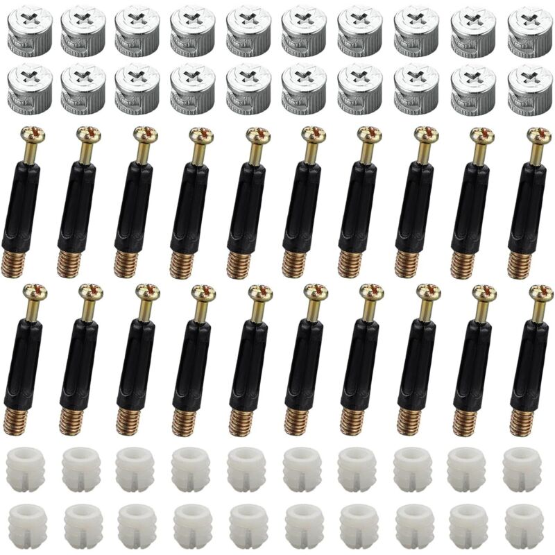 40 jeux (120 pièces) de connecteurs pour meubles, connecteurs pour armoires, kit de fixation M15, vis excentriques, cames et boulons, bouchons de