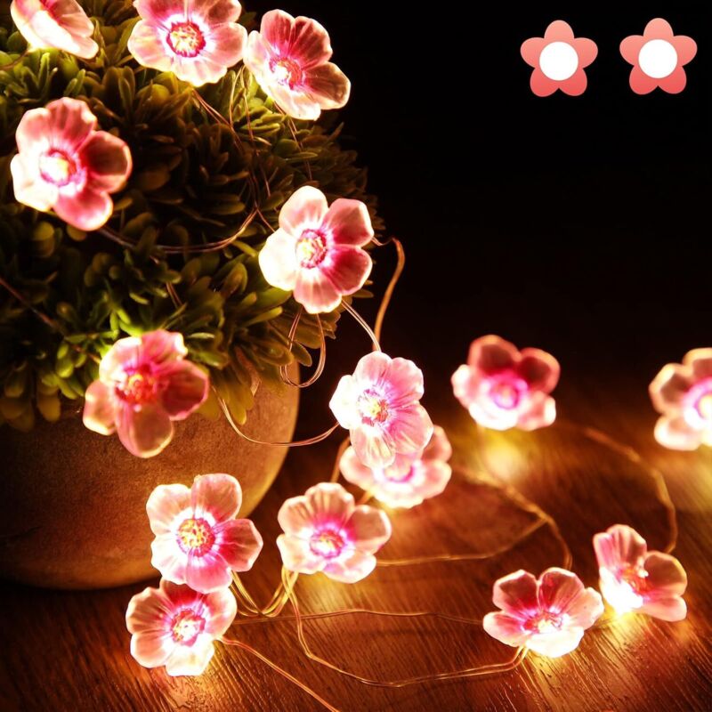 Linghhang - 40 led Cherry Blossom String Lights Pink Battery Operated Fairy Lights for Christmas Girls Room Bedroom Indoor Outdoor Wedding