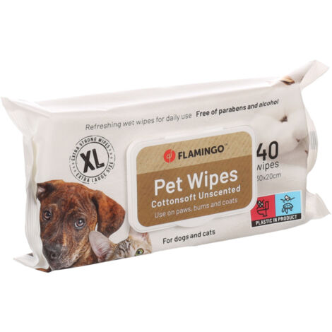 40 Lingettes de soin neutre XL 30 x 20 cm Reini pour chien ou chat - Flamingo
