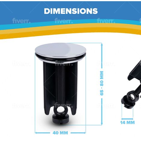 40 mm höhenverstellbarer Waschbeckenstöpsel aus Edelstahl – Waschbeckenstöpsel mit Dichtung – 2 Stück