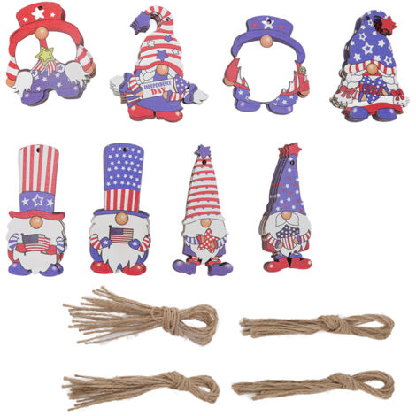 40 Ornements Gnomes Bois Fête Nationale - 8 Styles Durable en Buis Réutilisables avec Corde pour Décorations