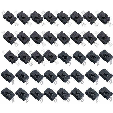 40 Pack Self-locking Push Button Switch, KAN-28 Mini Flashlight Switch (20 Pieces Flat Pin with Hole + 20 Pieces Bent Pin with Hole)