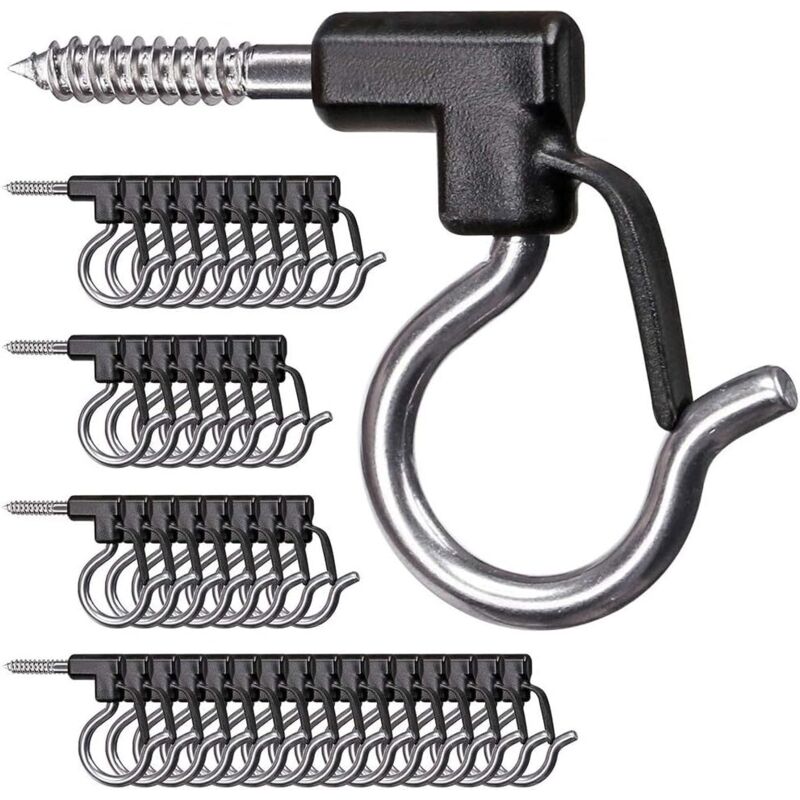 Csparkv - 40 Pack Stainless Steel Hanging Hooks with Screws for Garage, New Year Party, Outdoor Easy Release Wire and Fairy led Lights, 18kg Capacity