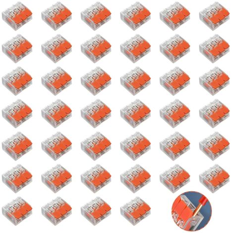 40 PCS Bornes de Connexion, Connecteur Electrique 4.0 mm² Orange Type Quick Plug-in Terminals Compacts Rapide Cosses Transparent Modèle Compact Bornes de Lustre pour Câblage Domestique et Automobile