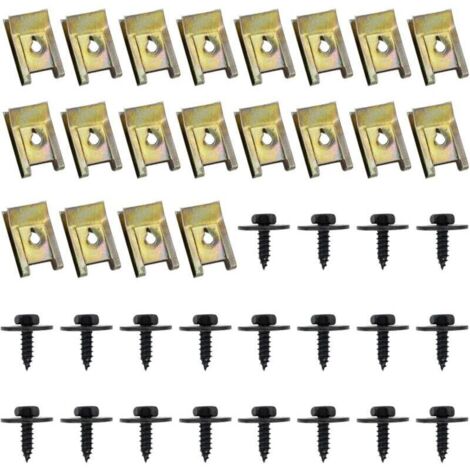 40 Pcs Clips de Fixation Voiture, Vis Et Boulons de Voiture, U-Clip Fixation, Écrou et Clip Garde-Boue Automobile, Agrafes Carrosserie, Vis Soubassement, Vis d'Aile Carrosserie