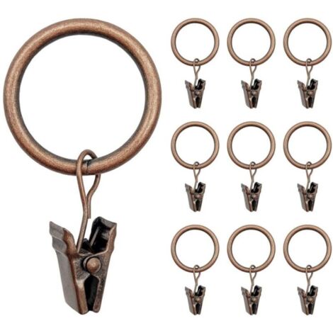 40 pcs Curtain Rings, Bronze Metal Curtain Hooks with Clips, Retro Style, Sturdy Curtain Hooks, 25 mm Inner Diameter, Rustproof