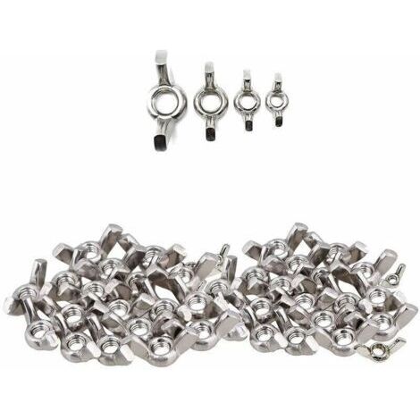 40 PCS Écrous Papillon Acier, Écrous Papillon en Acier Inoxydable, Assortiment Ecrou a Oreille, M4 M5 M6 M8 -