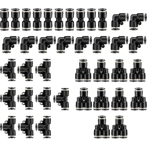 40 pcs Noir Raccords Rapides pneumatiques, Pneumatiques Tuyau Pneumatique Connecteur 4 Formes, Droits Type/Coudés Type/Y Type/T Type/Combo Pneumatique(4mm) -