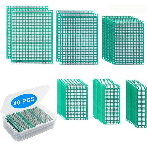 40 Pcs Panneau de PCB Prototype Carte de Circuit Imprimé à Double Faces Universelle 6 Tailles Compatibles avec Arduino, pour le Projet de Soudage (2X8cm 3X7cm 4X6cm 5X7cm 6X8cm 7X9cm)