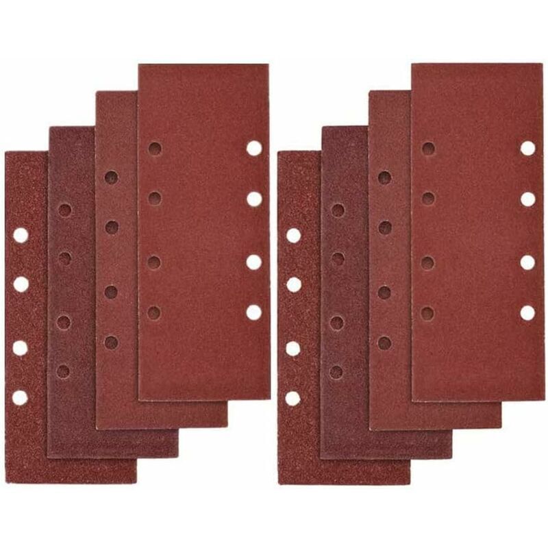 40 pcs Papier de Verre, 93 x 185mm Feuilles Abrasives pour Ponceuse Vibrante 8 Trous Assorted P40, P60, P80, P100 Grit