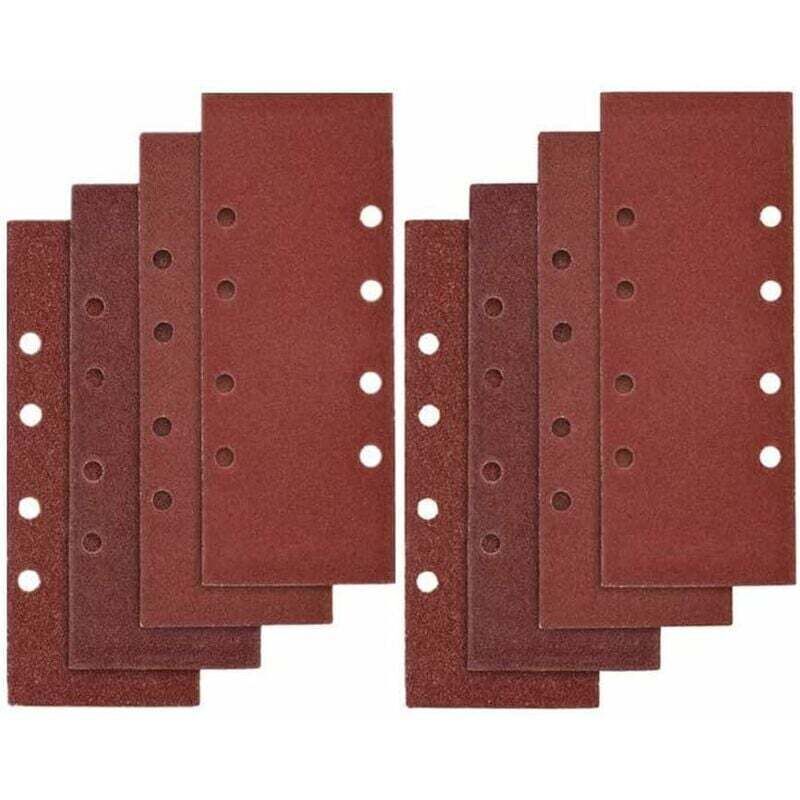 40 pcs Papier de Verre, 93 x 185mm Feuilles Abrasives pour Ponceuse Vibrante 8 Trous Assorted P40, P60, P80, P100 Grit
