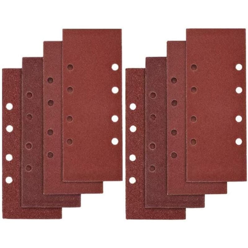 40 pcs Papier de Verre, 93 x 185mm Feuilles Abrasives pour Ponceuse Vibrante 8 Trous Assorted P40, P60, P80, P100 Grit