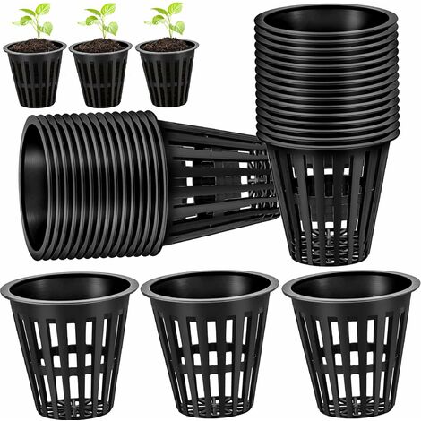 40 pcs Pot Hydroponique, Godet Semis Réutilisable Panier Hydroponie Pots de Plantes en Plastique pour Culture Hydroponique Aéroponique,Jardinage (5.5*5.1*3cm, Noir),VEBTles