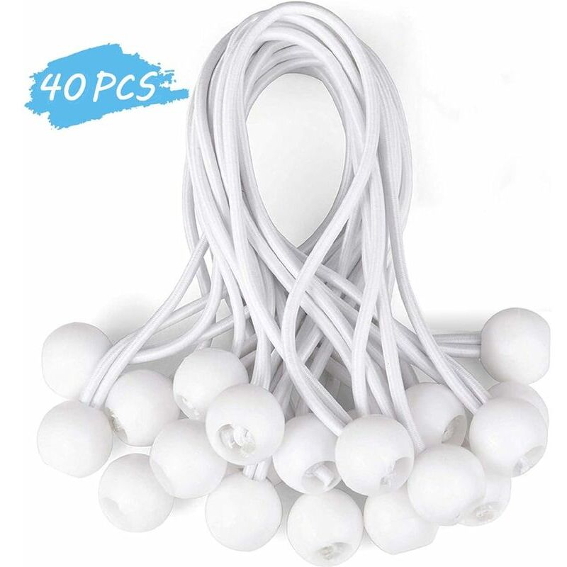 40 pcs tendeur de bâche Tendeurs à boule tendeur élastique tendeur en caoutchouc pour bannière, bâche, pavillon, tente, rideaux Harnais d'extension,