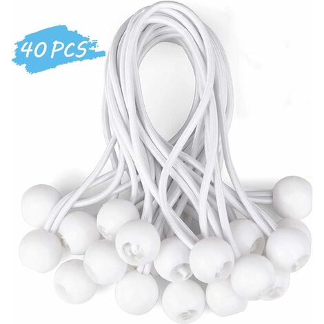 40 pcs tendeur de bâche Tendeurs à boule tendeur élastique tendeur en caoutchouc pour bannière, bâche, pavillon, tente, rideaux Harnais d’extension, support de bâche Blanc 15cm