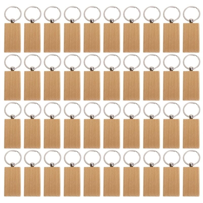 Image of Tlily - 40 Pezzi nel ​​​​Legno Rettangolo Vuoto nel ​​​​Legno Fai-Da-Te Etichette per Chiavi Possono Incidere Regali Fai da Te