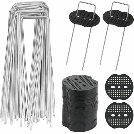 40 picchetti da giardino a forma di U con 40 rondelle, picchetti in metallo per il fissaggio di teli anti-erbacce per giardinaggio (15x4 cm / φ3 mm)