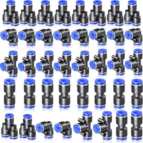 40 pièces 8mm OD pousser pour connecter des kits de montage, 10 lignes droites 10 coudes 10 té 10 séparateurs