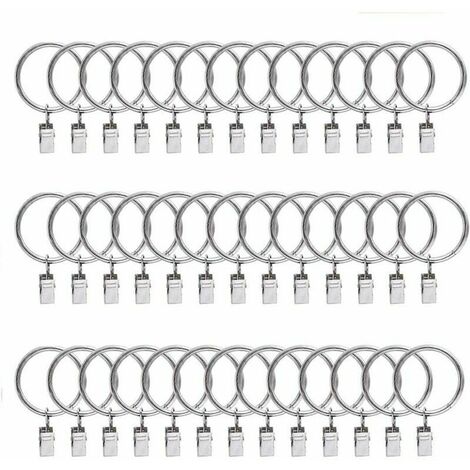 40 pièces anneaux de rideau anneaux de rideau, tringle à rideau tringle à rideau de 38 mm avec pinces à rideau de douche clips métalliques pour rideaux et tringles à rideaux, argent