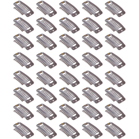 40 pièces attaches à cheveux en acier inoxydable 9 dents pour extensions et postiches, clips 32mm marron foncé