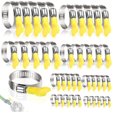 40 Pièces Collier Serrage Inox, 8-44mm Réglable Collier Durite avec ÉcrouPapillon Jaune pour Tuyau de Piscine Tuyau à Gaz D'arrosage Robinet Machines à Laver etc (8 tailles)