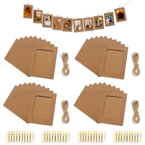 40 Pièces Guirlande Photo 11.5×15.5 CM,Porte Photo Mural avec 40 Pince en Bois et 4 Corde en Jute,Cadre Photos en Carton 6 Pouces,Accroche Photos Pince,Cadre Mural Decoratif pour Anniversaire
