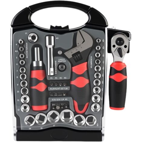 40 Pièces Jeu de Clés à Cliquet Boîte Outils Polyvalente avec Clé Douille et Ensemble D'Embouts Action Rapide Adapté pour Bricoleurs Réparatio, 45 -