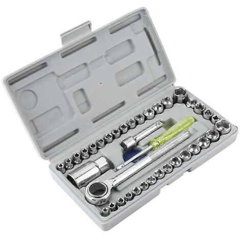 40 pièces kit douilles clés à cliquet pour voiture moto, ensemble de manchons de démontage et réparation outillage mécanique.
