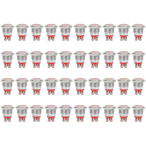 40 pièces LED étanches IP68 BEM-16C, voyants d'avertissement en métal haute qualité, diamètre 16mm, fonctionne sous 24V (Rouge)