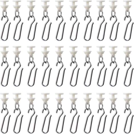 40 pièces Rail intérieur Rideau Poulie à Rideaux en Plastique Blanc,40 pièces Crochet de Rideau,pour Rideaux de Douche Porte et Fenêtre