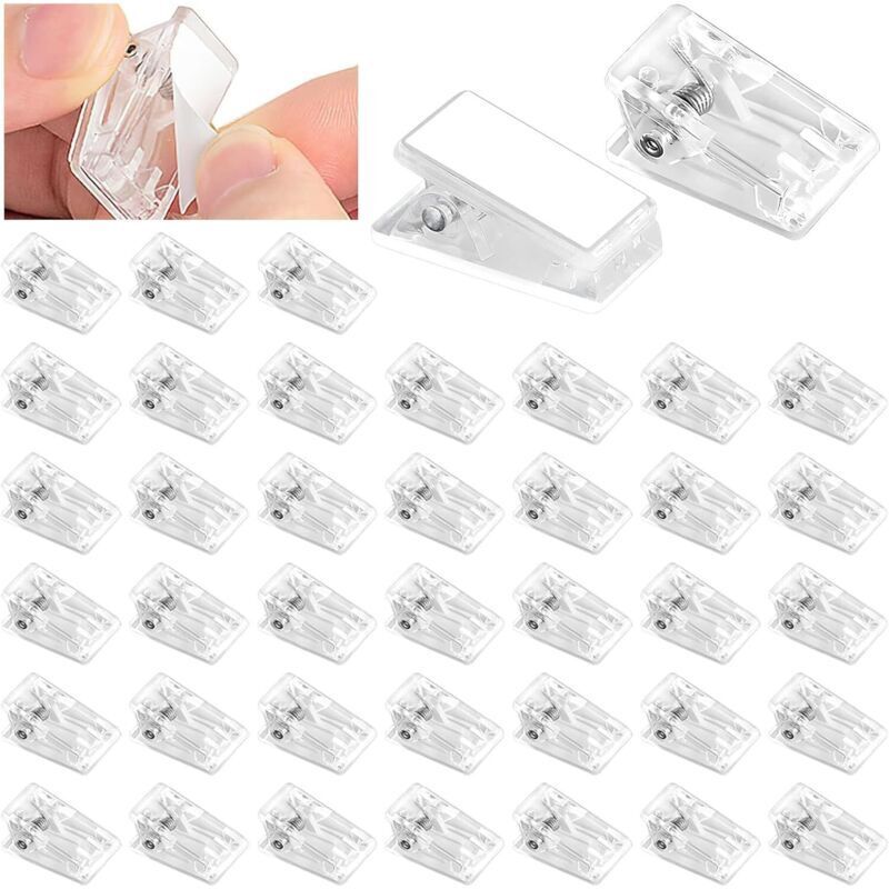40 Pieces Self-Adhesive Plastic Wall Clips 2.6 x 1.3cm Wall Tapestry Clips, Multifunctional Storage Clips, Adhesive Spring Clips for Home and Office