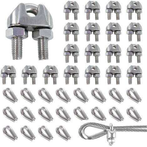 40 pièces serre-câbles m4,acier inoxydable 4mm,fixation câble métallique,résistant corrosion,usage intérieur extérieur