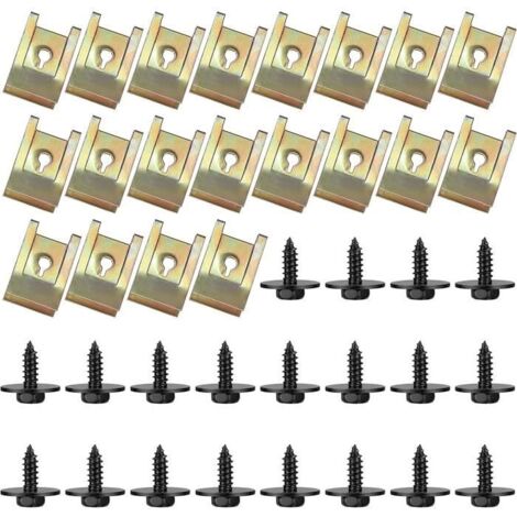 40 Pièces U-Clips et Vis Kit Universal Metal,Vis et Ecrou Cage U-clip Voiture,U-Nuts Vis de Panneau de Porte de Voiture Clip