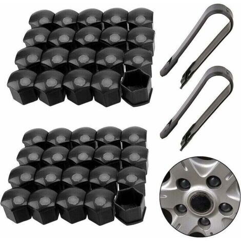 40 Pièces Universel 17 mm Boulon Ecrou Couvre Capuchon De Couvercle De Boulon D'Écrou De Roue Capuchons Protection Hexagonal pour écrous de Roue avec Outil Demontage pour Voitures(Noir)