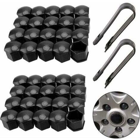 40 Pièces Universel 17 mm Boulon Ecrou Couvre Capuchon De Couvercle De Boulon D'Écrou De Roue Capuchons Protection Hexagonal pour écrous de Roue avec Outil Demontage pour Voitures(Noir)