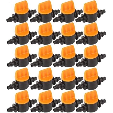 40 Pièces Vanne de tubes d'irrigation, soupape d'irrigation goutte à goutte4/7de pouce barbelé vanne d'arrêt de tube d'irrigation