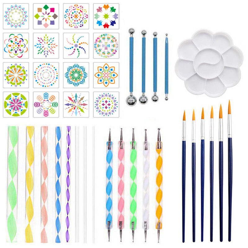 

40 piezas Mandala Dotting Tools Plantillas de pintura de bricolaje Ball Stylus Palette Pinceles de pintura Multifuncion Kit de puntos en relieve para