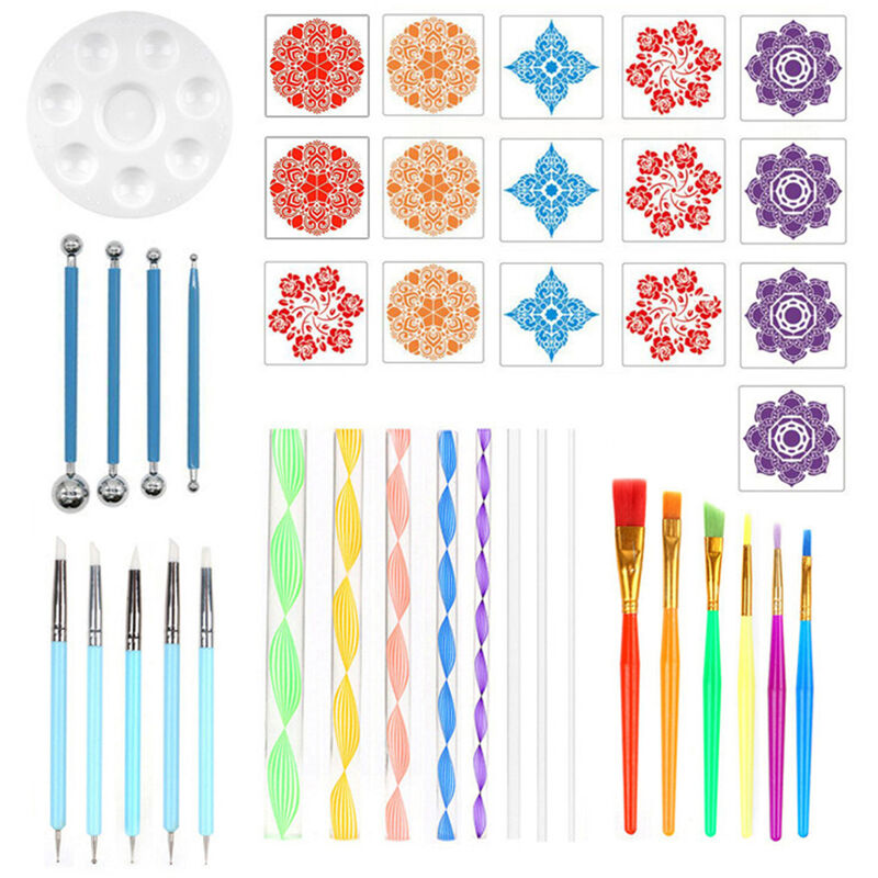 

40 piezas Mandala Dotting Tools Plantillas de pintura de bricolaje Ball Stylus Palette Pinceles de pintura Multifuncion Kit de puntos en relieve para