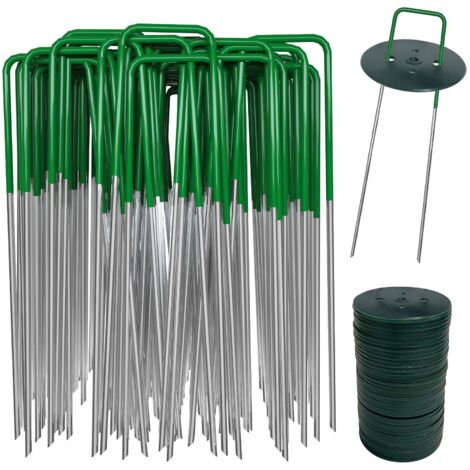 40 Pioli di Fissaggio per Teloni con 40 Rondelle, Pioli da Giardino Mezzo Verde, Graffette per Teli Pacciamanti, Pioli di Ancoraggio Giardino, 150×25mm, Ø2,8 mm