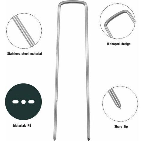 40 Piquets de Jardin avec Rondelles, Piquets de Fixation en Acier Galvanisé pour Baches, Agraphes de Fixation de Toile de paillage - 150 MM de Long, 25 MM de Large, 2.8 MM de Diamètre