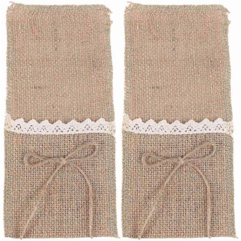 40 porte-couverts champêtres en toile de jute naturelle, pochettes pour couverts adaptées aux fourchettes, style rustique.