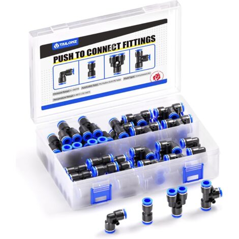 40 Raccords pneumatiques,Push-fit 6,35 mm,Séparateurs coudes droits,Tuyaux PU nylon,Air comprimé industriel