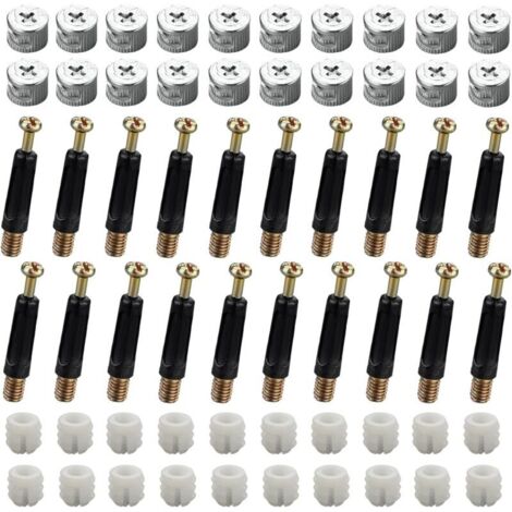 40 set (120 pezzi) di connettori per mobili, connettori per armadi, kit di fissaggio M15, viti eccentriche, camme e bulloni, tasselli di fissaggio, dadi frontali M6 x 40 mm per armadi/cassettiere