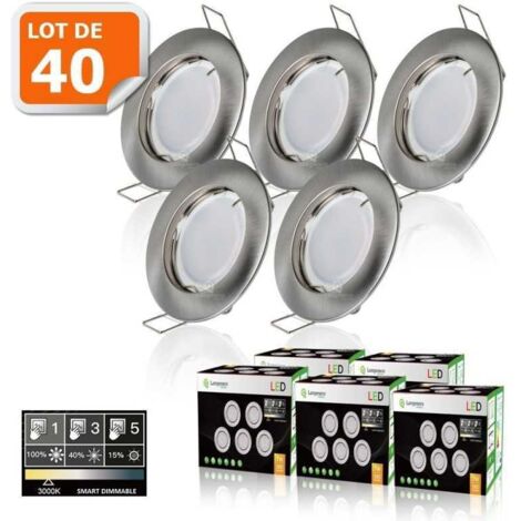40 Spots led 3-step dimmable sans variateur 7w eq.56w blanc chaud finition alu brossé